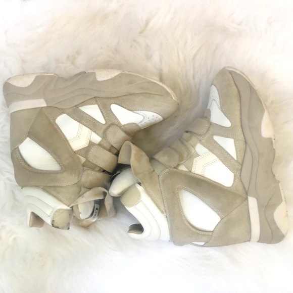 Isabel Marant Baskee leather and suede high-top wedge sneakers - Picture 1 of 11